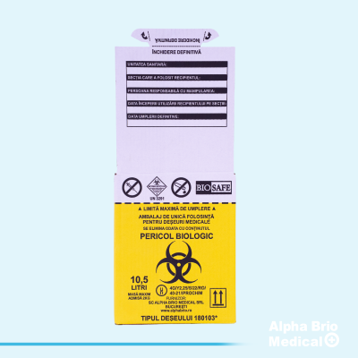 Cutii carton 10,5 L pentru incinerare cu sac galben inclus BIOSAFE