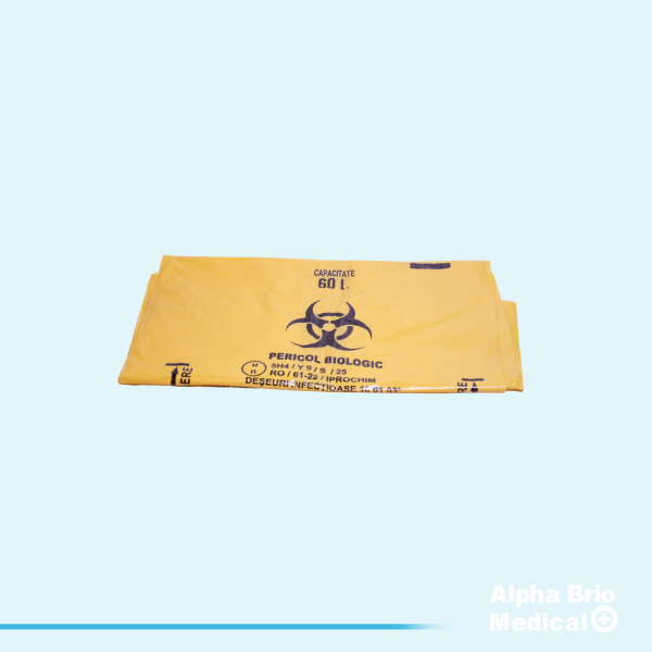 Saci galbeni 60 L “Pericol Biologic” pentru deseuri infectioase