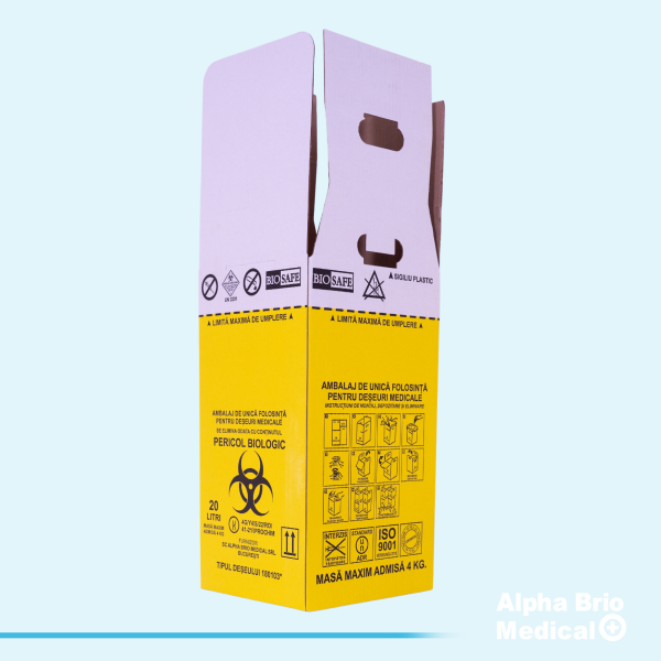 Cutii carton 20 L pentru incinerare cu sac galben inclus BIOSAFE