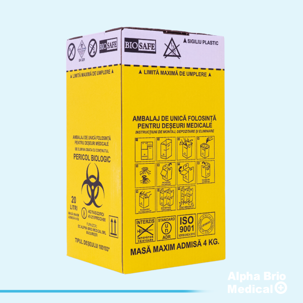Cutii carton 20 L pentru incinerare cu sac galben inclus BIOSAFE