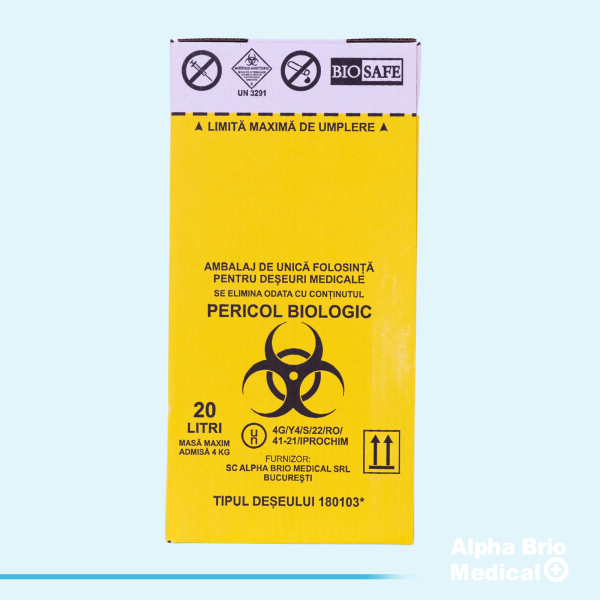 Cutii carton 20 L pentru incinerare cu sac galben inclus BIOSAFE