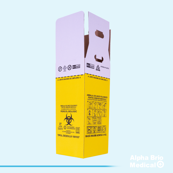 Cutii carton 27 L pentru incinerare cu sac galben inclus BIOSAFE
