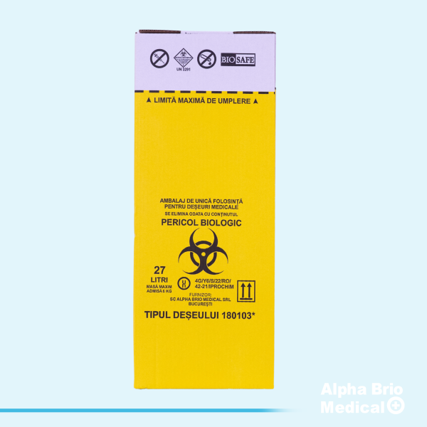 Cutii carton 27 L pentru incinerare cu sac galben inclus BIOSAFE