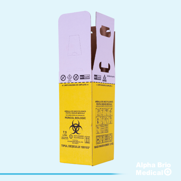 Cutii carton 7,5 L pentru incinerare cu sac galben inclus BIOSAFE