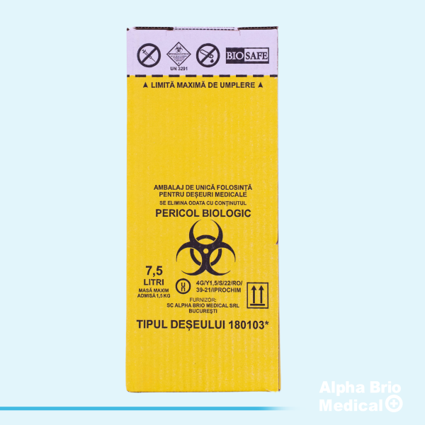 Cutii carton 7,5 L pentru incinerare cu sac galben inclus BIOSAFE