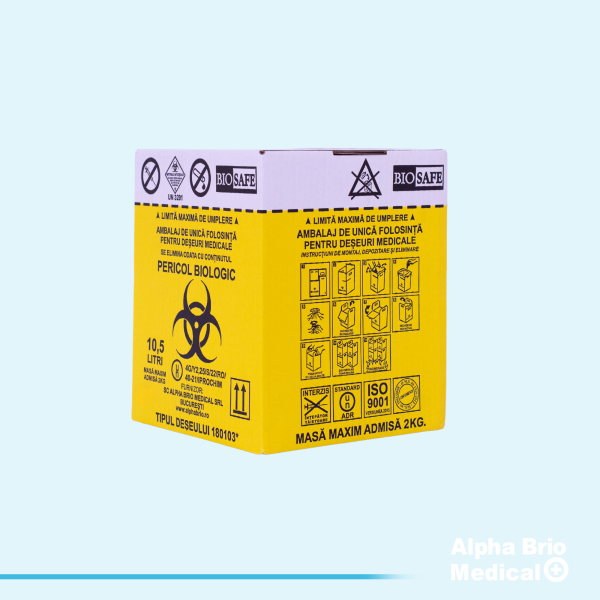 Cutii carton 10,5 L pentru incinerare cu sac galben inclus BIOSAFE